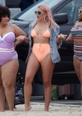 Busy Philipps spotted in a peach colored bikini while filming an episode for her new show 'Busy Tonight' in Venice, California