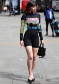 Charli XCX wears black biker shorts with matching top as she steps out in London, UK