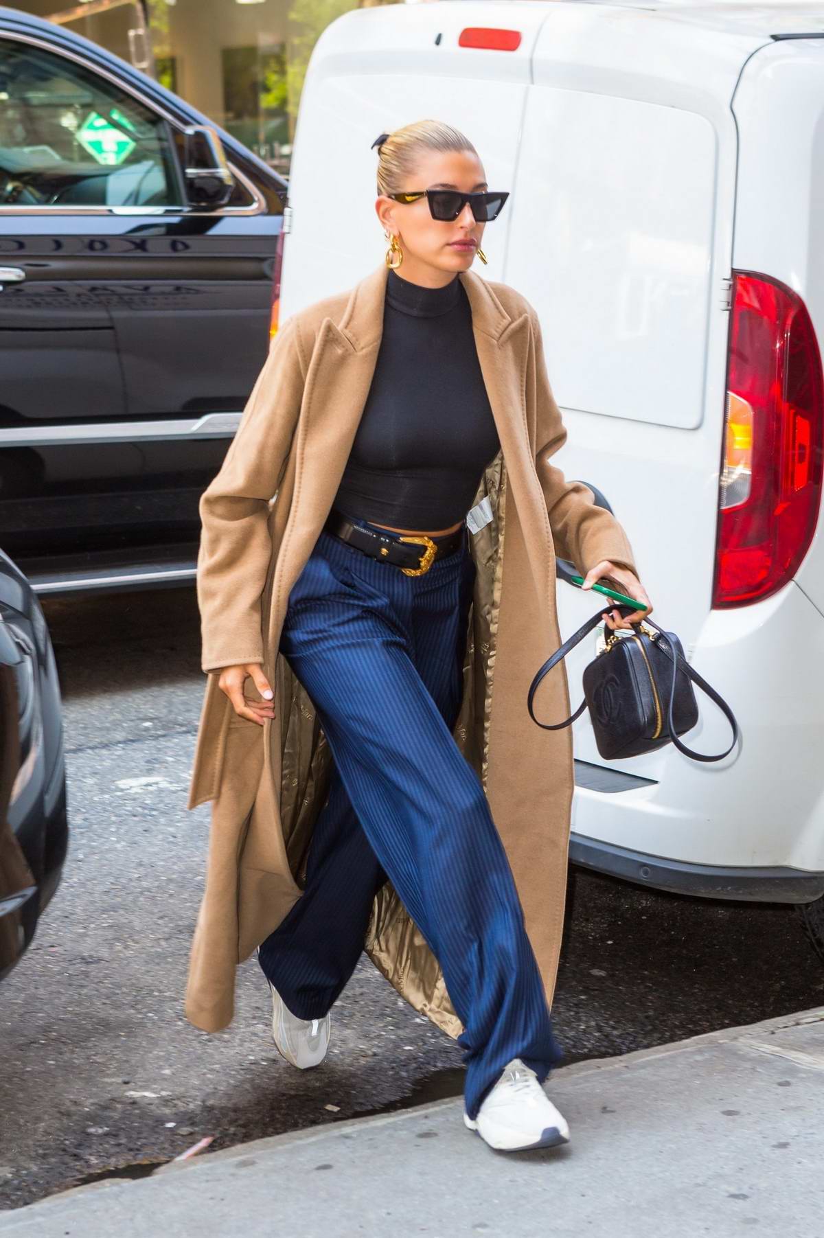 Hailey Baldwin's Camel Coat and Mom Jeans Look for Less - The