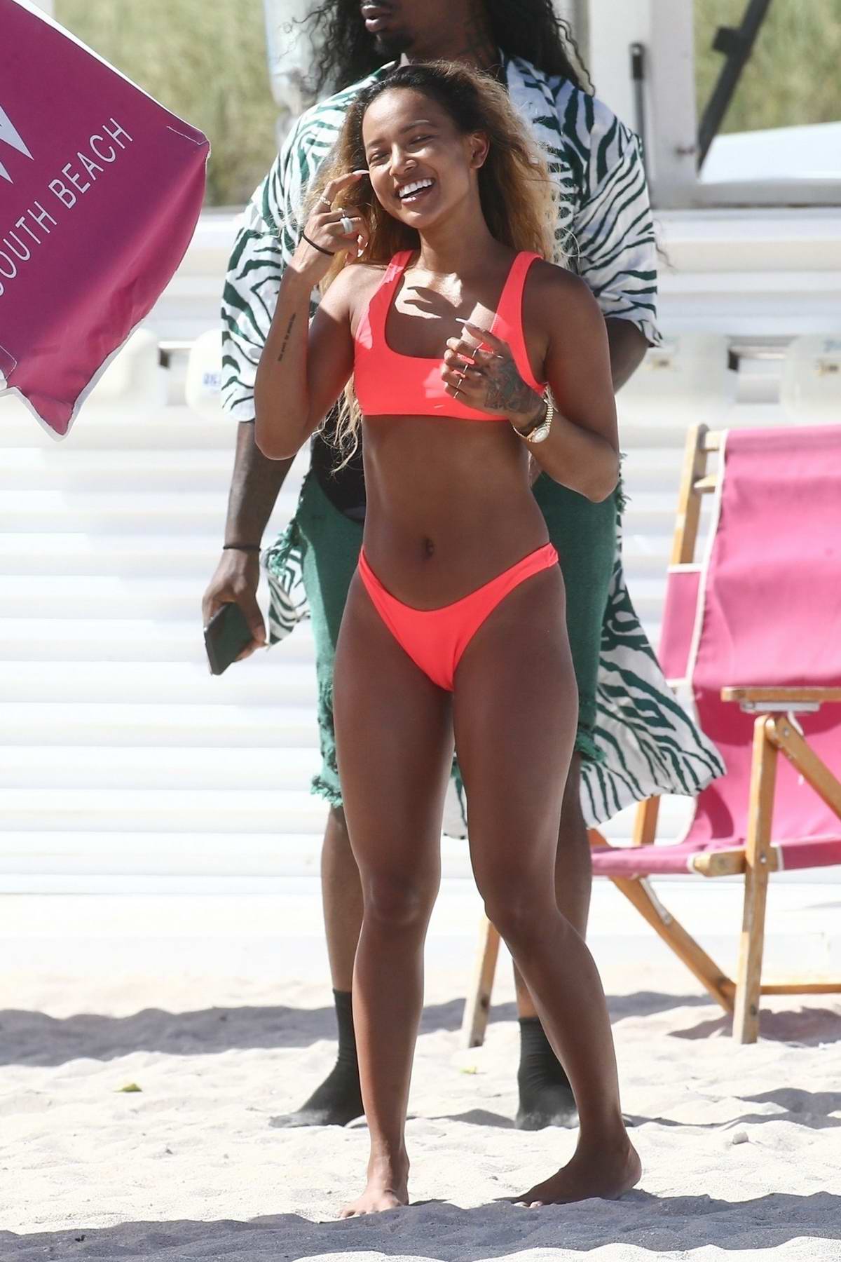 Karrueche Tran shows off her toned abs on LA beach