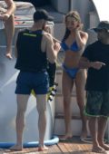 Alessia Tedeschi gets in a blue bikini and lounges on a yacht with Jan Obla in Formentera, Spain