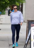 Jennifer Garner keeps it casual with a grey sweatshirt and blue leggings as she steps out for coffee in Brentwood, Los Angeles
