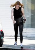 Ariel Winter sports a black tank top and leggings while visiting a studio  in Los Angeles