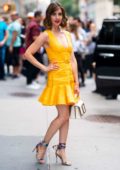 Alison Brie looks cute in a yellow dress while visiting Build Series to promote 'GLOW' Season 3 in New York City