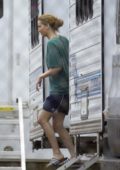 Jennifer Lawrence receives white flowers delivered to her trailer on her birthday in New Orleans, Louisiana