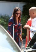 Nina Dobrev seen on crutches as she leaves the InStyle Day of indulgence Party in Brentwood, Los Angeles