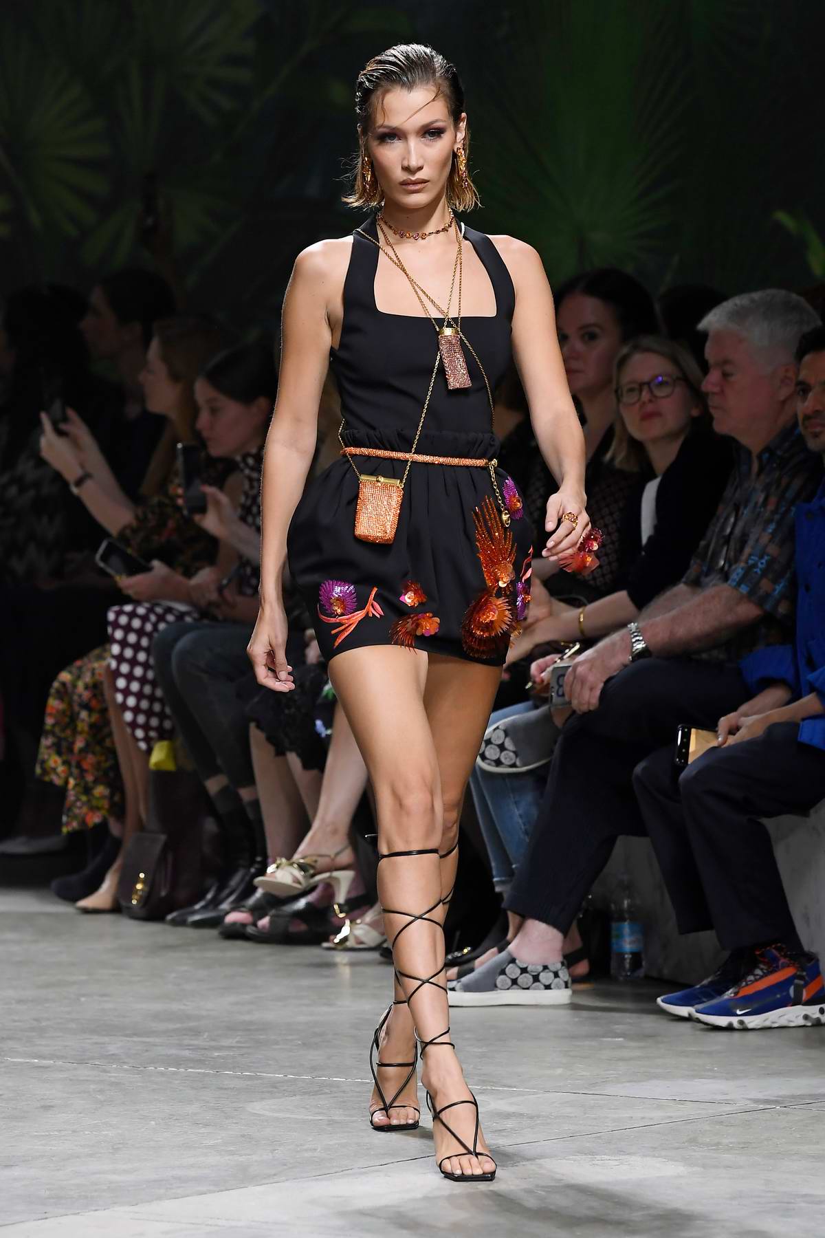 Gigi Hadid walks on the runway during the Versace Fashion show during Milan  Fashion Week Spring