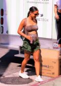 Christina Milian shows off her growing baby bump in an animal print outfit as she stops by her Beignet Box mobile unit in Studio City, Los Angeles