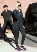 Khloe Kardashian sports all-black top and leggings for a basketball workout in Calabasas, California
