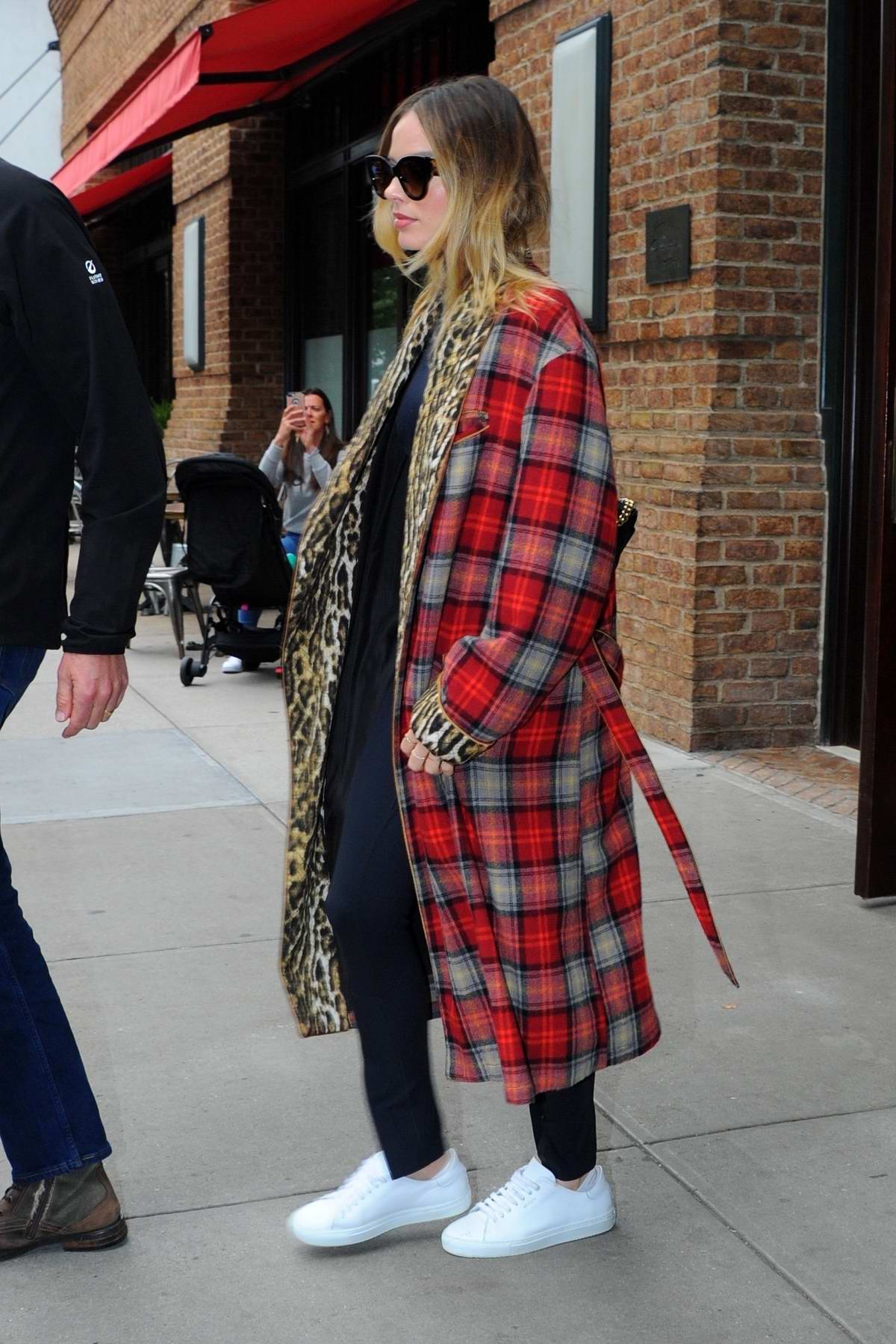 Margot Robbie Steps Out in a Crop Top & Plaid Coat for the Day in