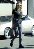 Bethany Joy Lenz sports a black top and grey leggings for breakfast at Joan's on Third in Los Angeles