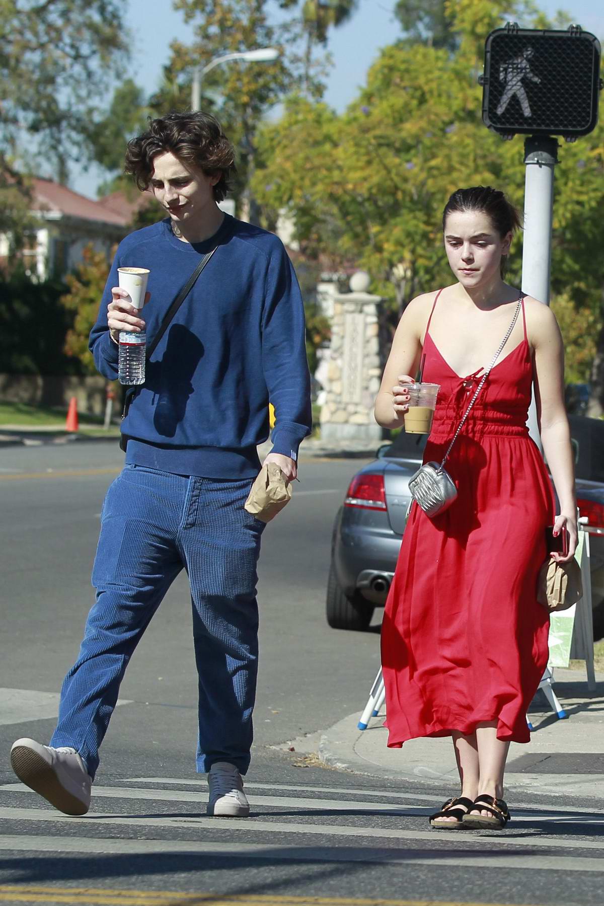 kiernan shipka and timothée chalamet step out to grab coffee and