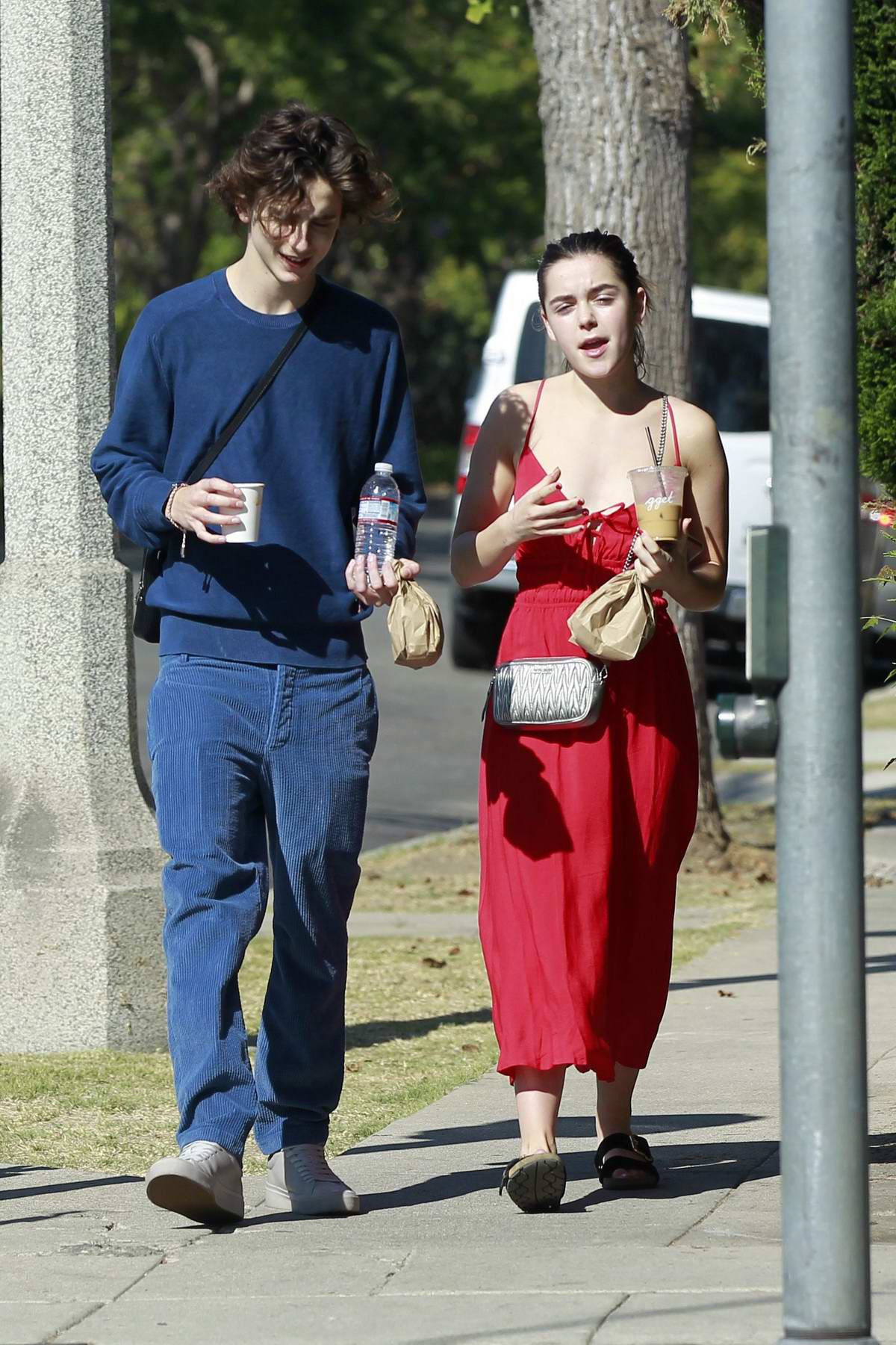 Kiernan Shipka and Timothée Chalamet step out to grab coffee and food