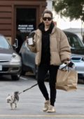 Ashley Tisdale takes her dog to pick up some food to go in Los Feliz, California