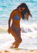 Eiza Gonzalez seen wearing a blue bikini while enjoying a beach day with Luke Bracey in Tulum, Mexico