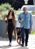 Emily Ratajkowski and Sebastian Bear-McClard stops for some groceries while walking their dog in Silver Lake, California