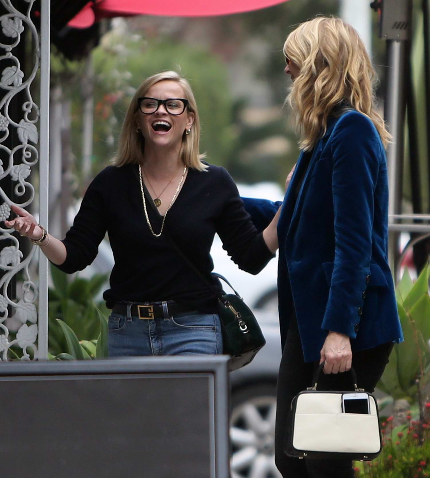 Reese Witherspoon dons sundress and denim jacket as she joins BFF Laura  Dern for brunch
