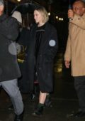 Saoirse Ronan spotted in a black mini dress and black long coat as she steps out in New York City