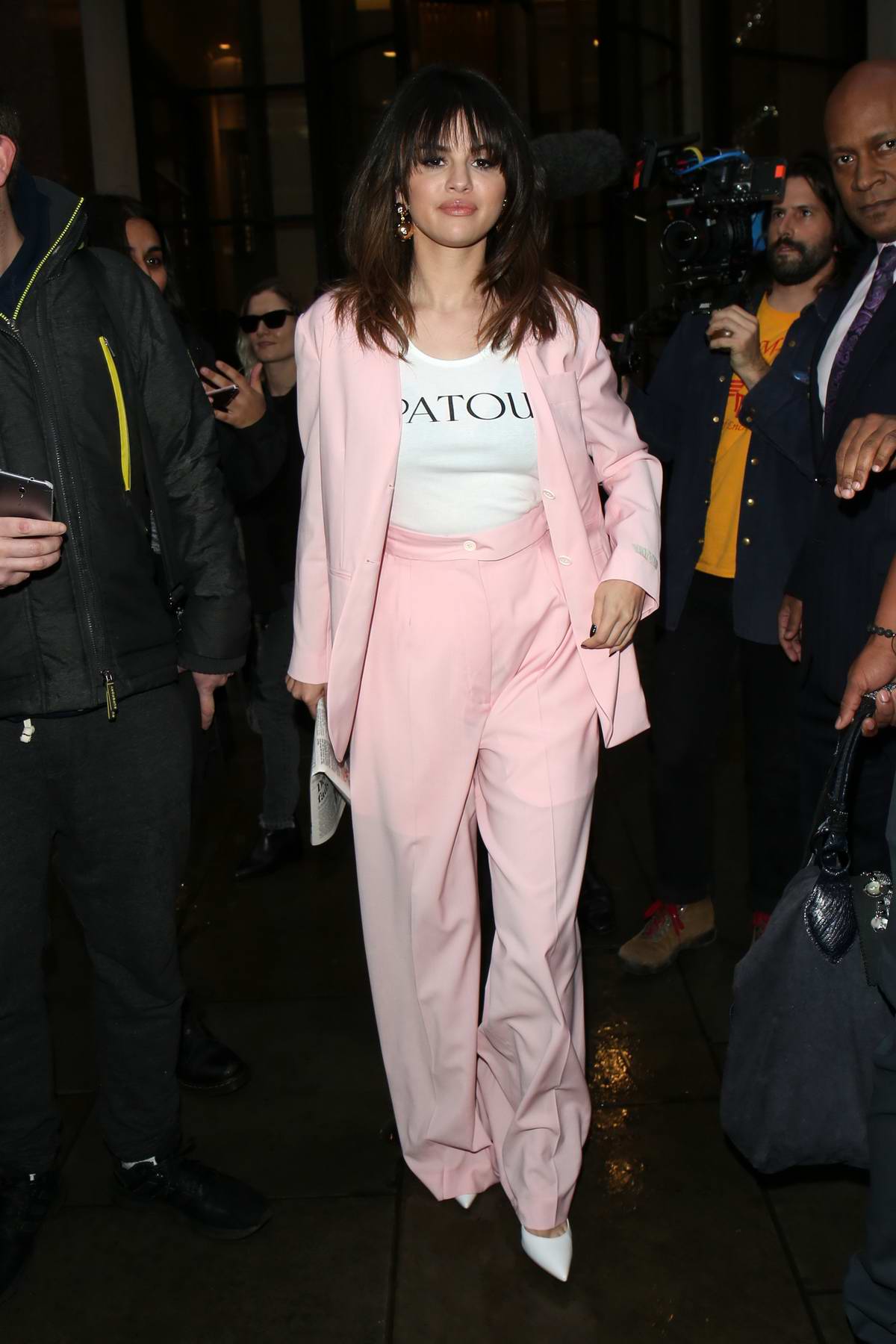 Selena Gomez: Pink Coat, Printed Dress