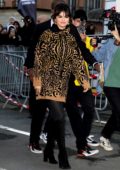 Selena Gomez rocks an animal print sweater dress as she leaves NRJ radio station in Paris, France