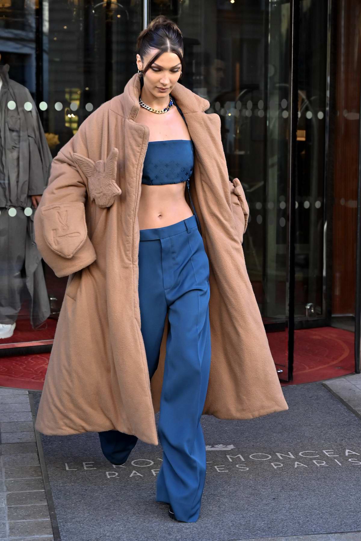 bella hadid seen arriving at the louis vuitton head office during paris  fashion week f-w 2019 in paris, france-040319_1