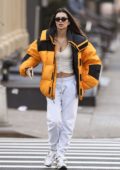 Emily Ratajkowski rocks bright yellow jacket with a crop and sweatpants as she heads to work in New York City