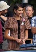 kaia gerber seen during a louis vuitton photoshoot on the beach in