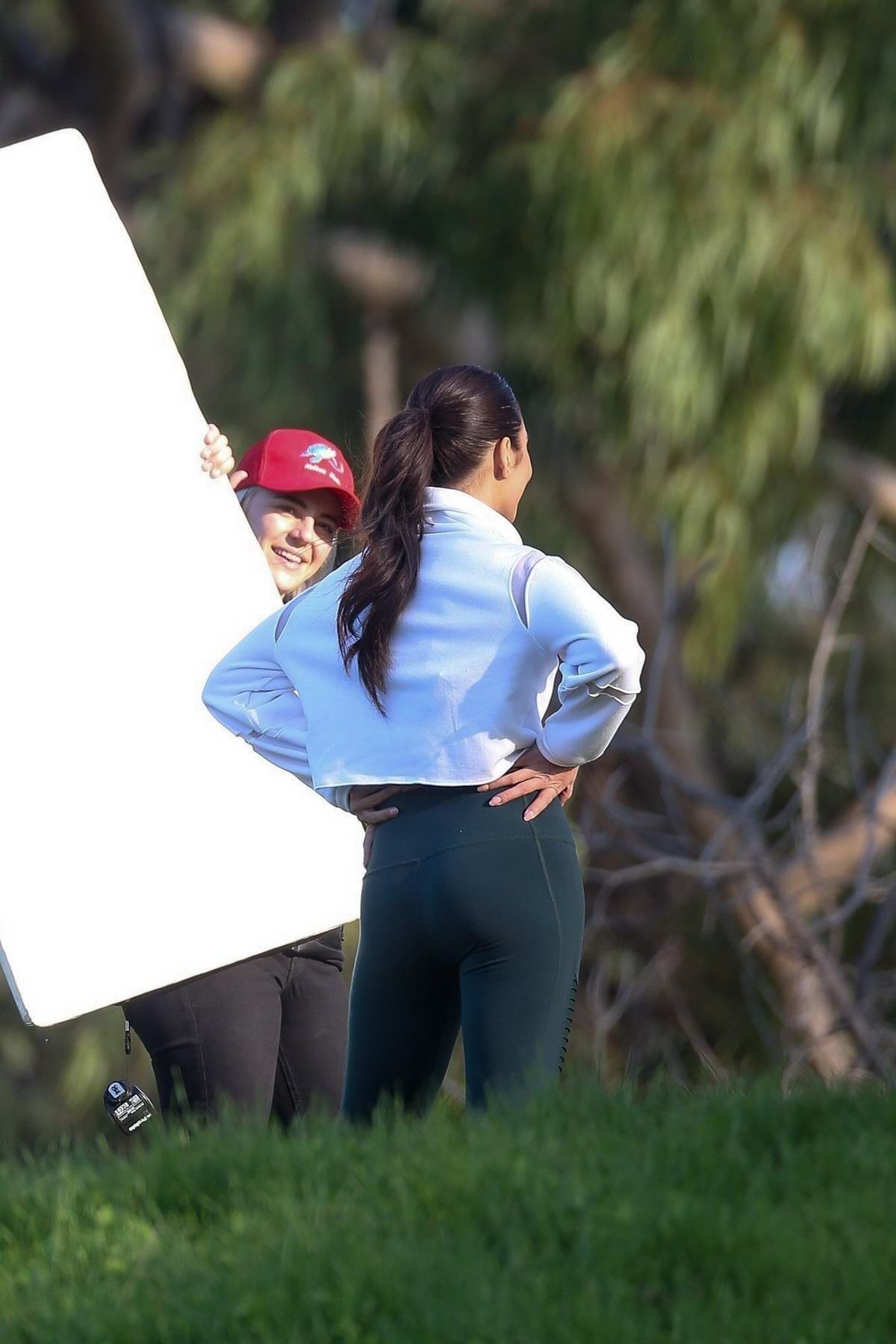 vanessa hudgens seen filming a sportswear ad for her avia