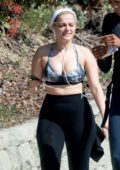 Bebe Rexha seen wearing sports bra and leggings during a workout session  with a personal trainer in Los Angeles