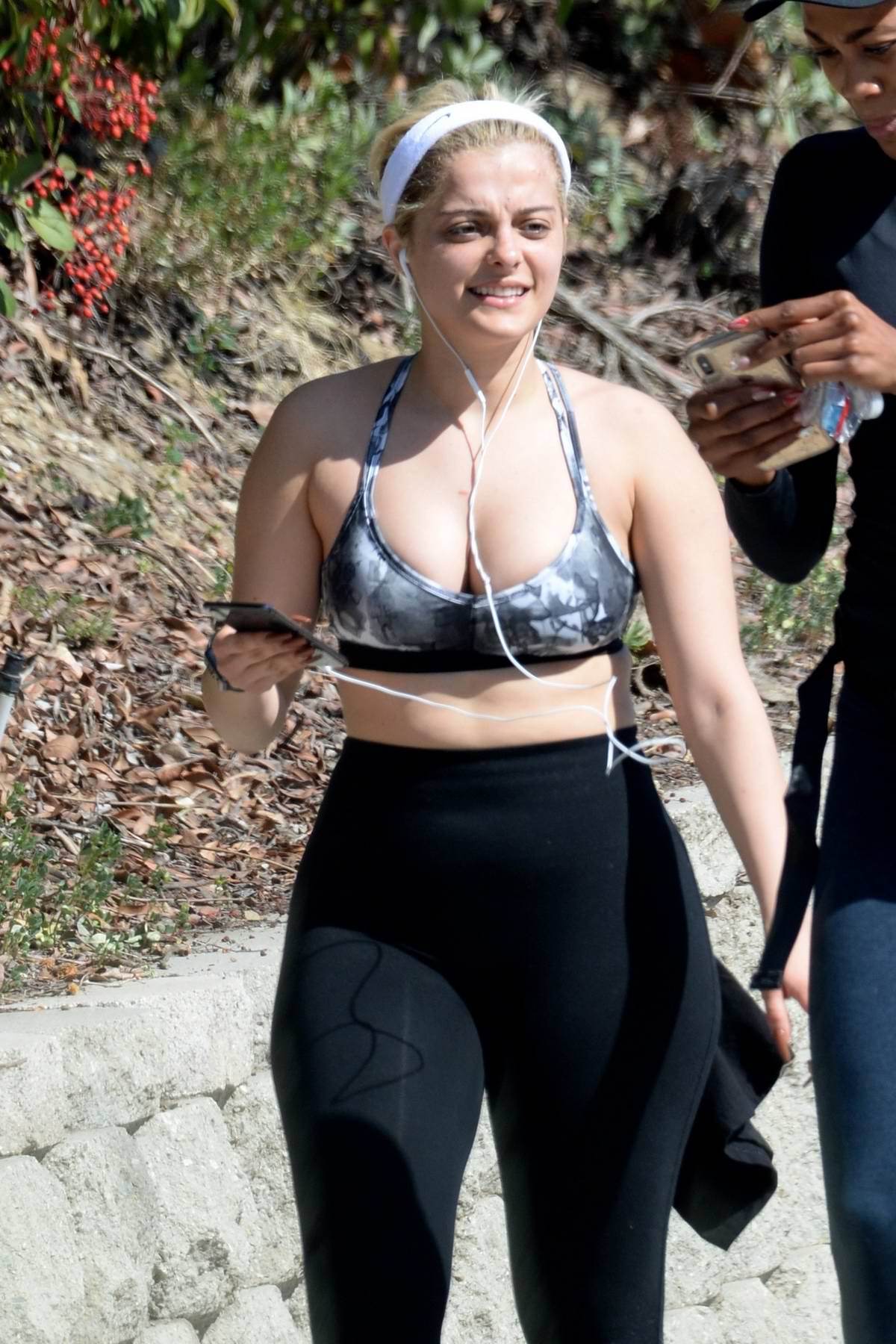 bebe rexha seen wearing sports bra and leggings during a workout