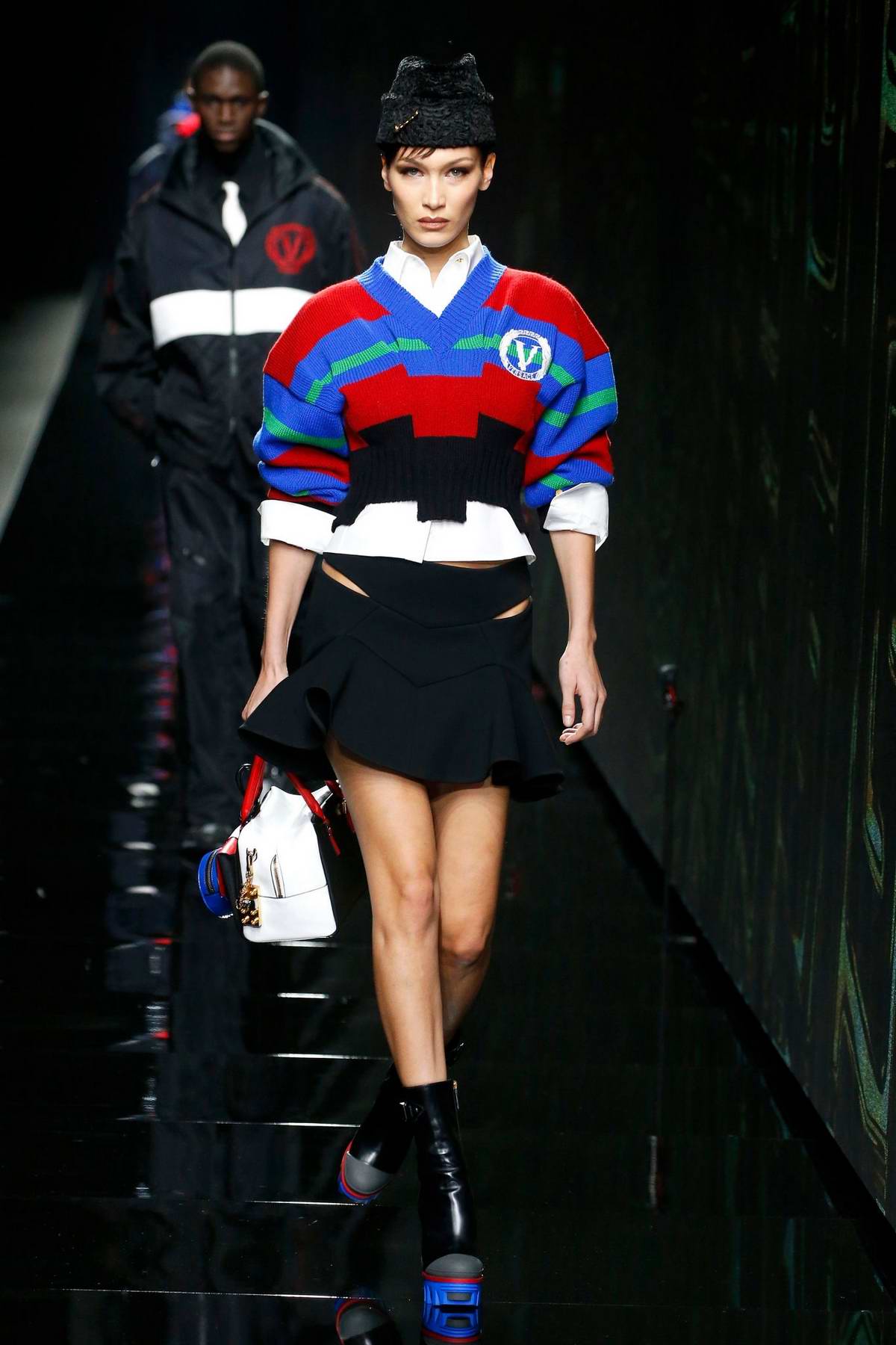 Bella Hadid walks the runway at the Versace fashion show, F/W 2020 during  Milan Fashion