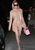 Khloe Kardashian spotted in a beige leather suit as she arrives at Carousel restaurant in Glendale, California