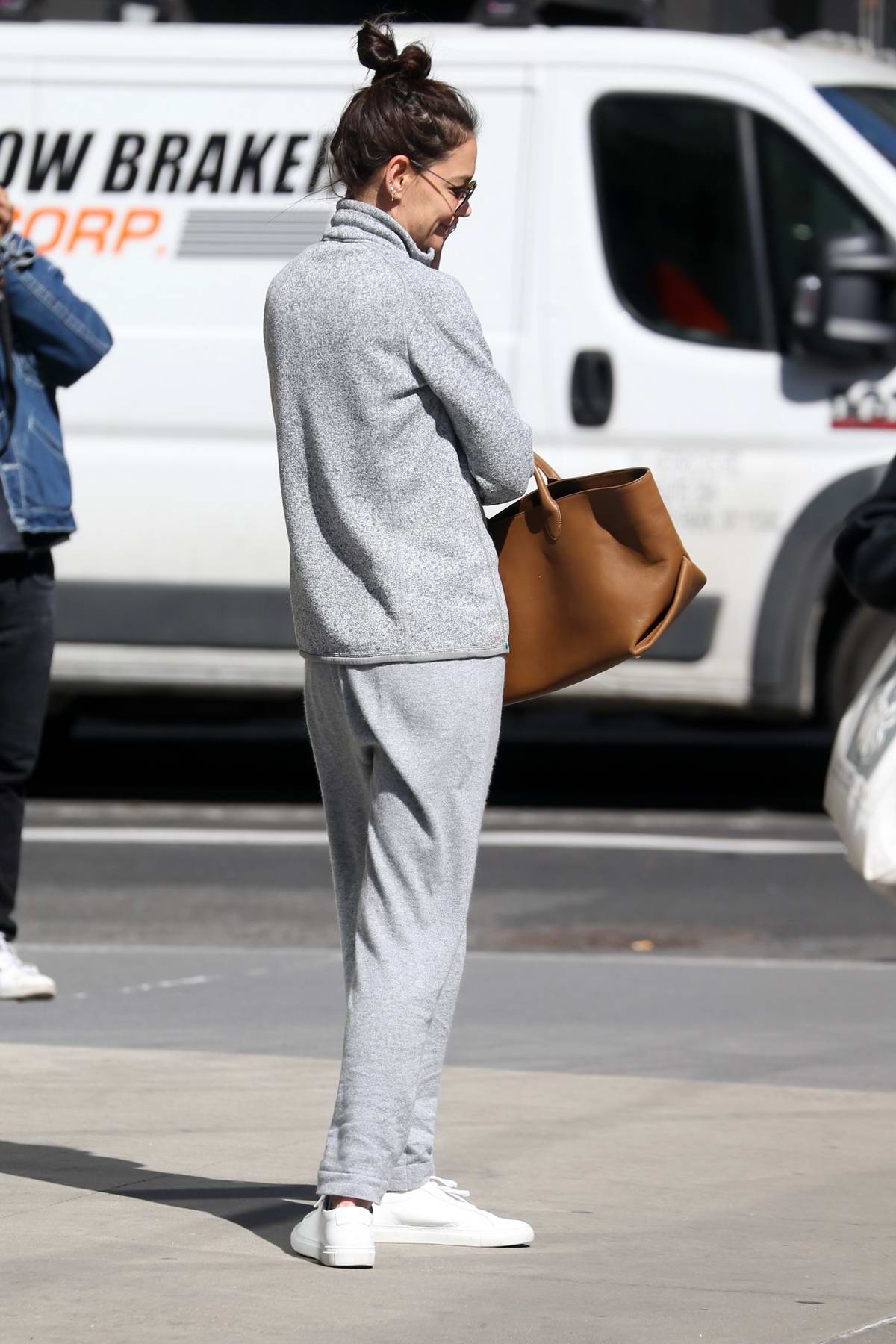 Katie Holmes Keeps It Casual In Her Grey Sweatsuit As She