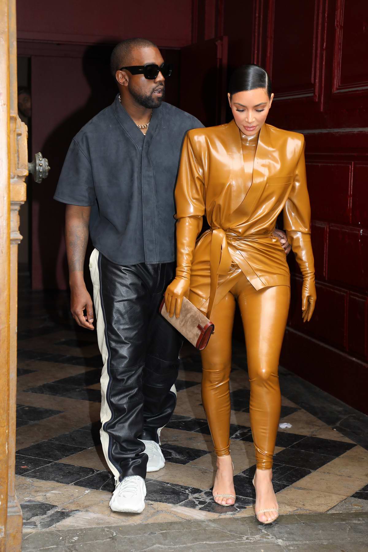 Kim Kardashian dons Balmain latex outfit as she steps out after