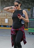 Alessandra Ambrosio looks fit in a set of teal crop top and leggings while  attending her Pilates class in Los Angeles