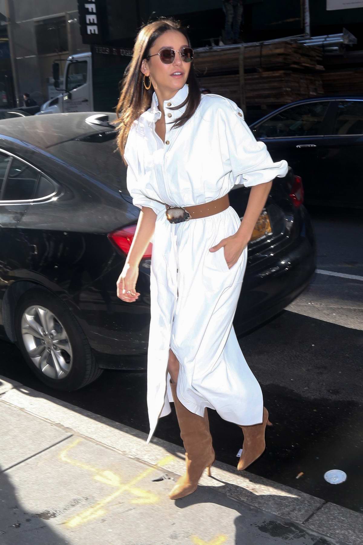 nina dobrev looks amazing in a white dress as she arrives at the 'today ...