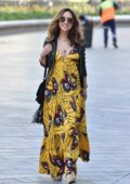 Myleene Klass looks radiant in bright yellow floral dress as she arrives for her show on Smooth Radio in London, UK