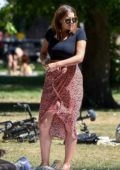 Imogen Thomas enjoys a picnic at her local park with a friend in Chelsea, London, UK