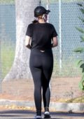 Katherine Schwarzenegger dressed in all-black as she steps out for a morning walk in Santa Monica, California
