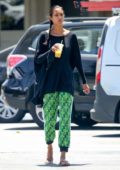 Lais Ribeiro enjoys a smoothie during a grocery run in Malibu, California