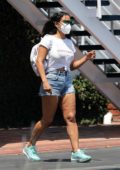 Christina Milian and partner Matt Pokora step out for a family lunch at Mauro's Cafe in West Hollywood, California