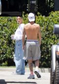 Hailey Bieber and Justin Bieber are seen playing basketball together in Beverly Hills, California