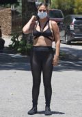 lady gaga wears a tiny crop top and semi-sheer leggings for a morning  coffee run in hollywood, california-310520_2