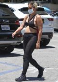 lady gaga wears a tiny crop top and semi-sheer leggings for a morning  coffee run in hollywood, california-310520_2