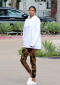 Lais Ribeiro dresses down in a hoodie and sweatpants during a family dinner outing at Cafe Habana in Malibu, California