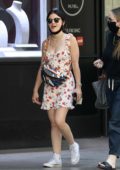 Lucy Hale looks pretty in a floral print mini dress while out shopping at the Jewelry District in Los Angeles