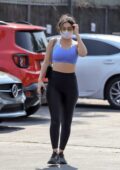 Charli D'Amelio wears a grey tee and black leggings while spotted outside  the DWTS rehearsal