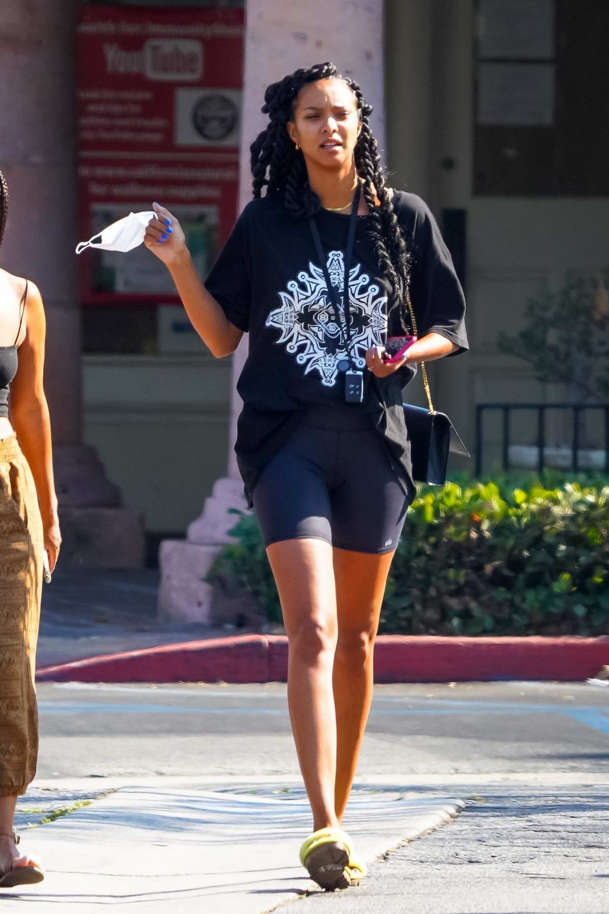 Lais Ribeiro shows off her new braids while out with a friend in Malibu,  California