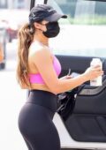 addison rae shows off her curves in a pink sports bra and black leggings  while leaving workout in west hollywood, california-150920_21