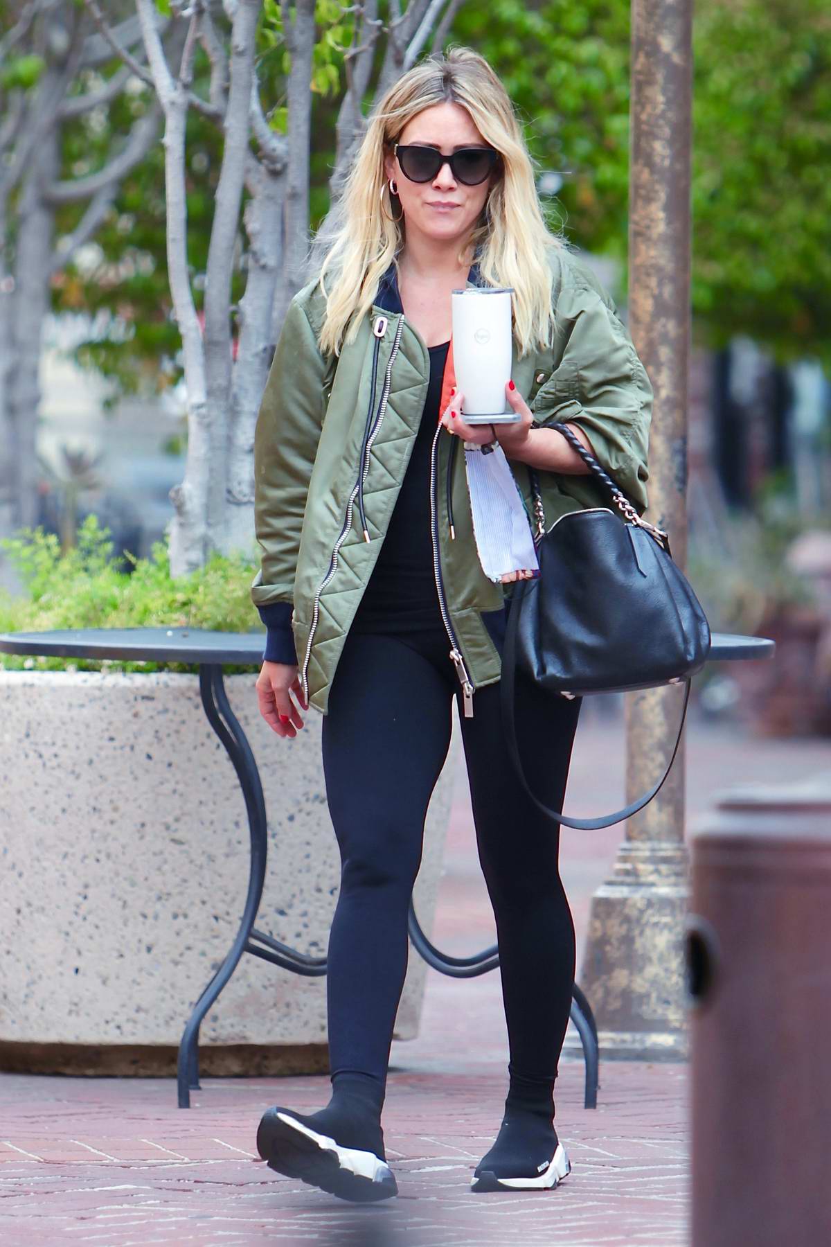 Get Hilary Duff's Iro Jeffry Bomber Jacket and Chloé Marcie Satchel Bag,  Worn at Restoration Hardware in West Hollywood – Urban Sybaris